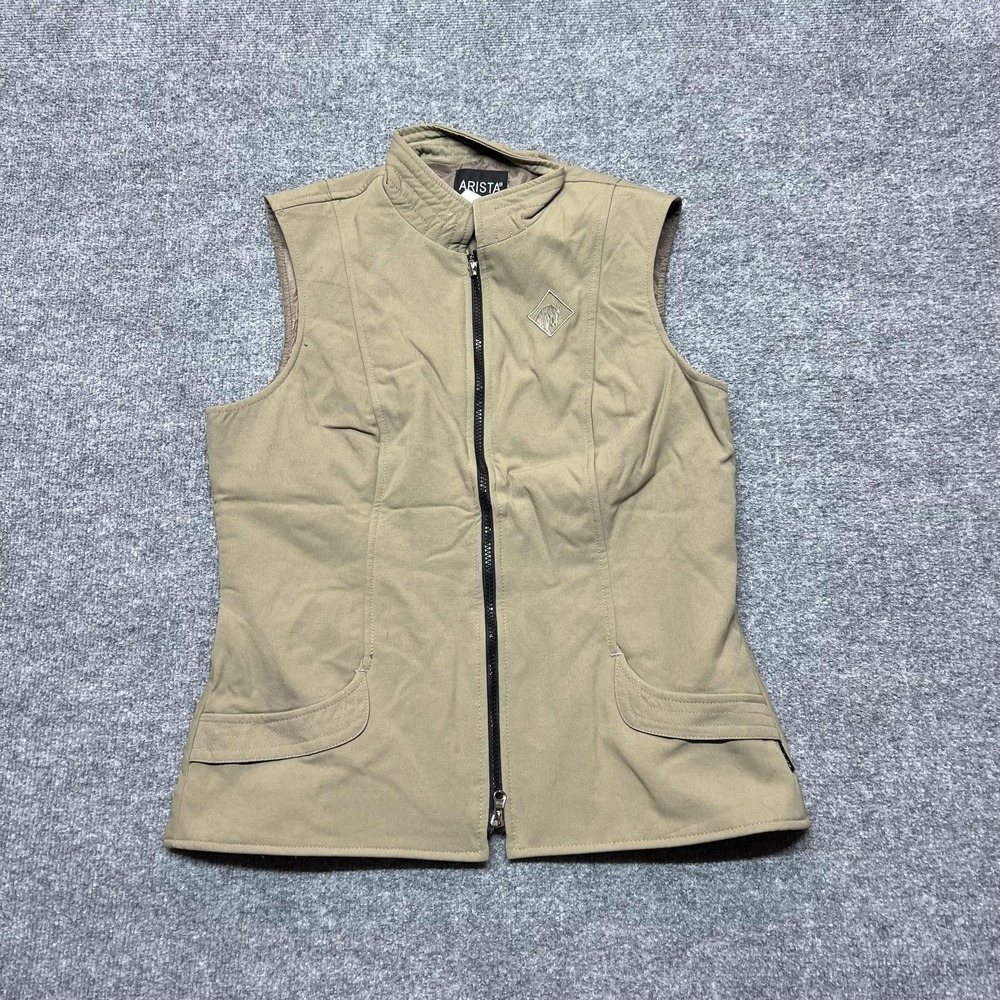 Arista Vest Womens Large Beige Softshell Full Zip Pockets Horse Logo Outdoor